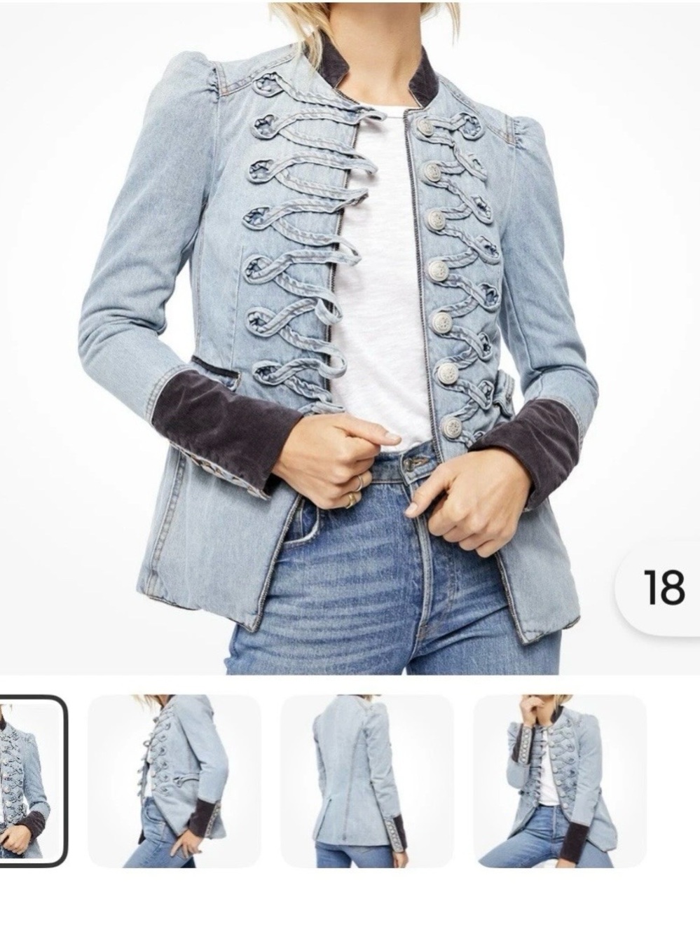 Free People Light Wash Military-Style Denim Jacket with Dark Trim - Picture 4 of 6